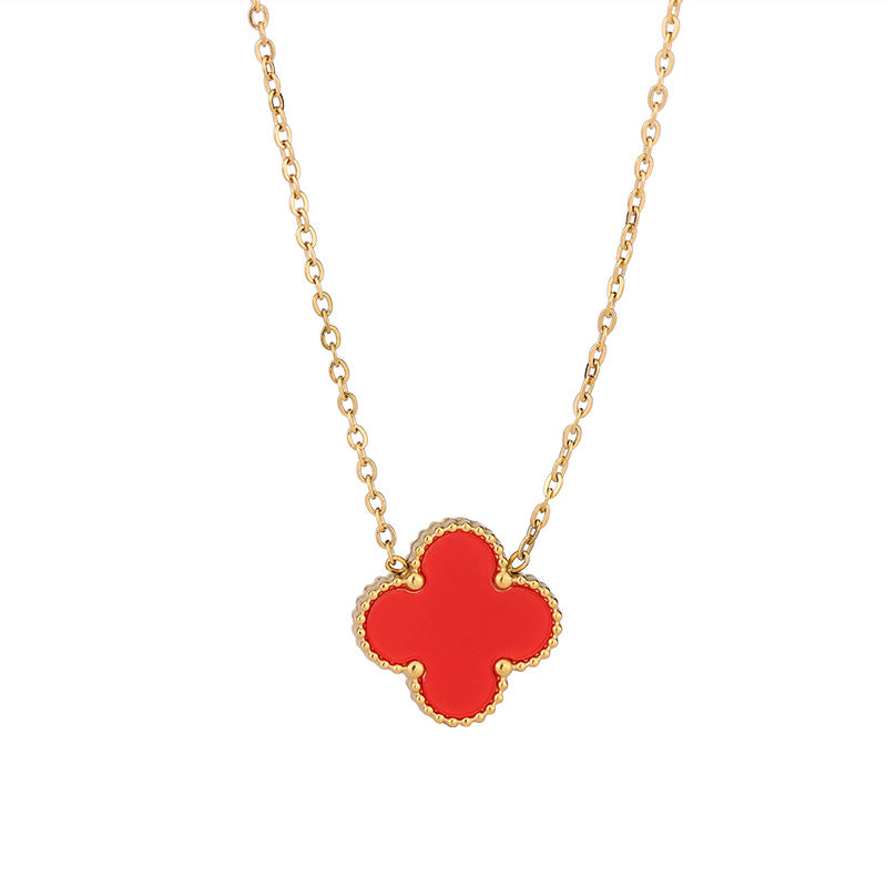 Wholesale Trendy Titanium Steel Four Leaf Clover Pendant Necklace For Women Black Snake Bone Chain Boutique Resale Jewelry Accessory