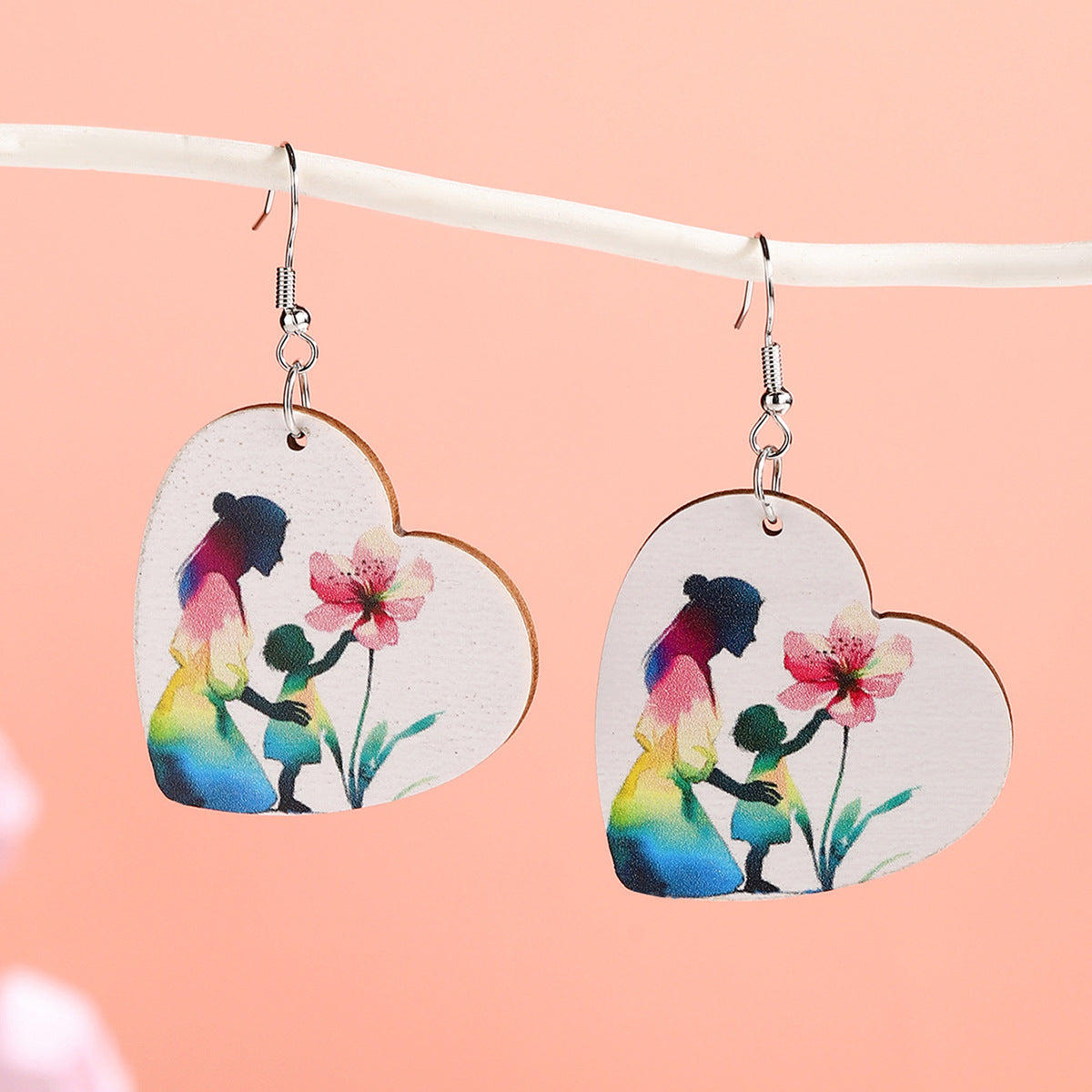 Wholesale Mothers Day Wooden Earrings MOM Butterfly Bouquet Earrings