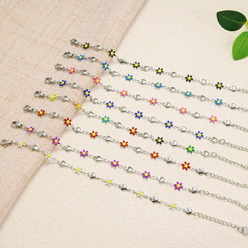 Wholesale Titanium Steel Flower Fashion New Oil Dropping 18K Gold Bracelet