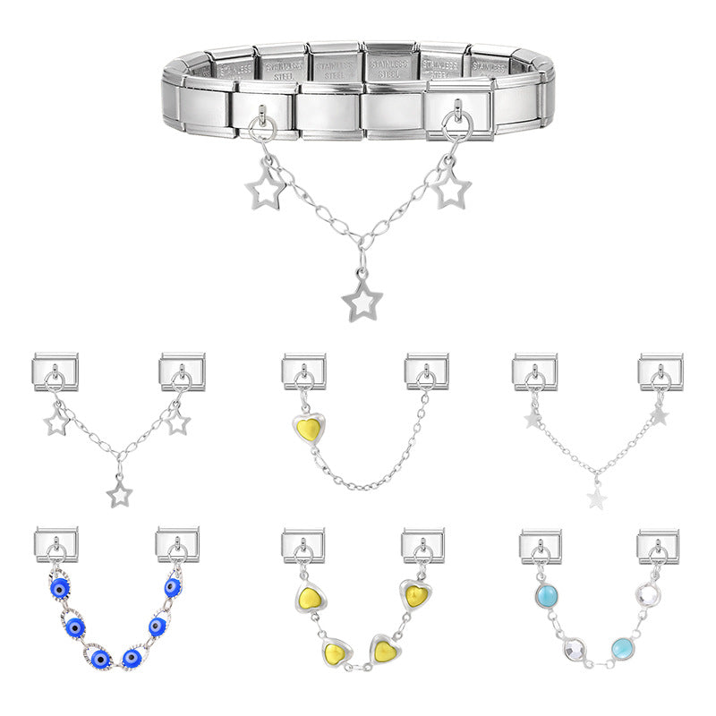 Wholesale Italian Charm Bracelet 9mm DIY Splicing Silver Double Pendant Stainless Steel Composable Bracelet
