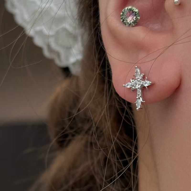 Wholesale Full Diamond Super Flash Cross Earrings