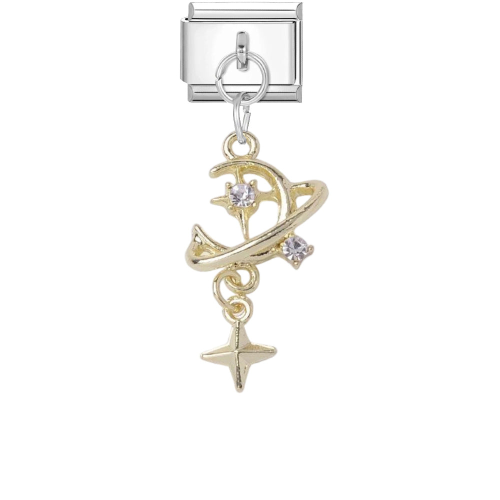 Wholesale DIY Modular Bracelet Watch Strap With Moon Pendant Gold Tone Trim Titanium Steel Charm Accessory For Jewelry Making And Gift