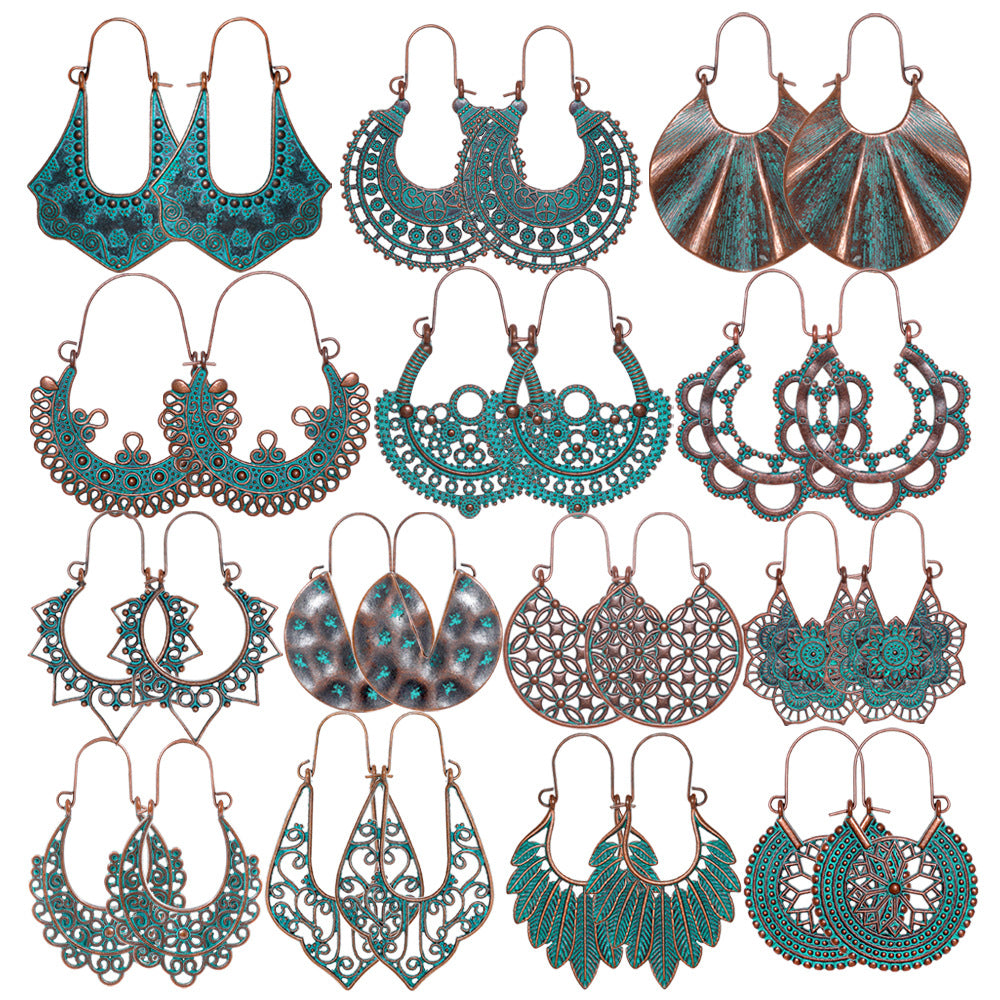 Wholesale Retro European and American Style Earrings for Women,  Bohemian Hollow Pattern Alloy Earrings,  Ethnic Holiday Style Personalized Accessories