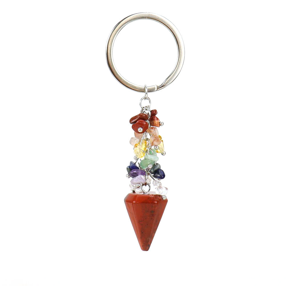 Wholesale Natural Colorful Gravel Hexagonal Prism Keychain ACC-KC-HanX003