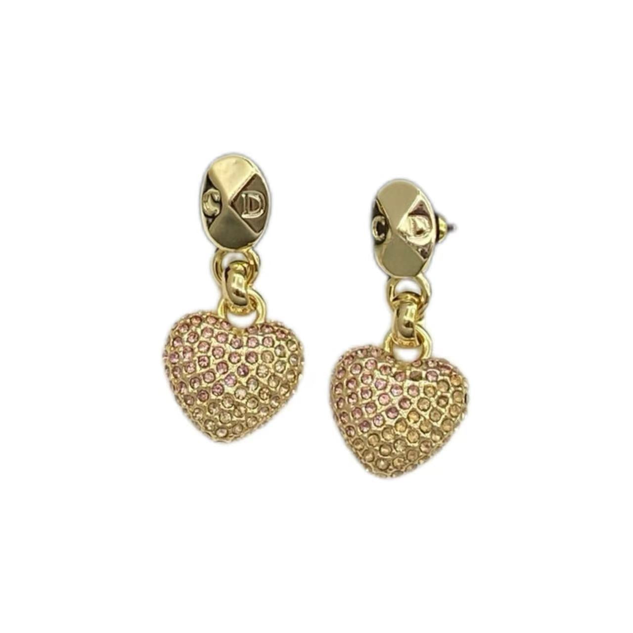 Wholesale Brass rhinestone heart-shaped letter earrings ACCVIP