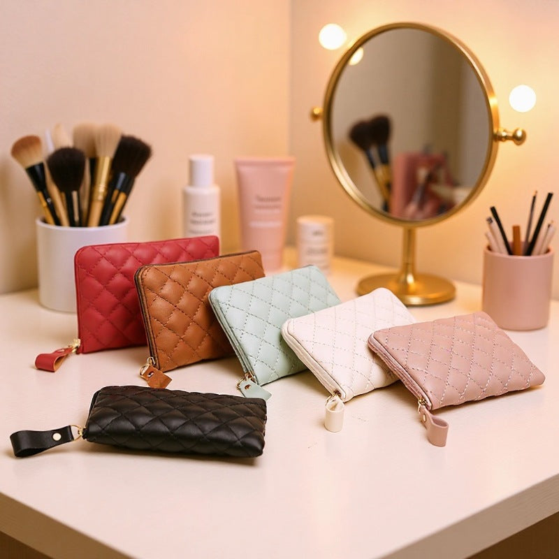 Wholesale Trendy PU Coin Purse Key Wallet White With Rhombus Pattern Unisex Fashion Accessory
