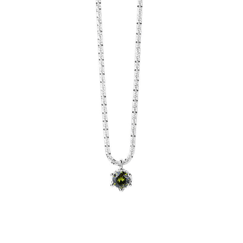 Wholesale S925 sterling silver shining olive green zircon necklace