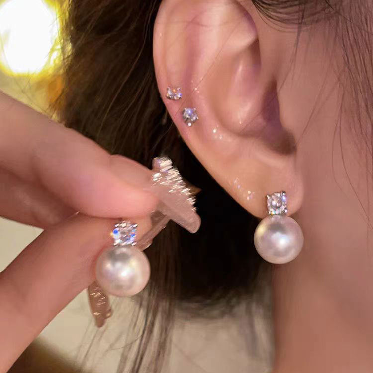 Wholesale  silver  Rhinestone Pearl Micro-inlaid Zircon Earrings
