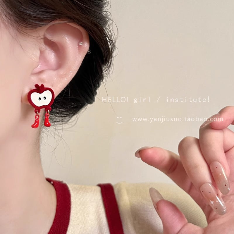 Wholesale flocked red apple funny earrings
