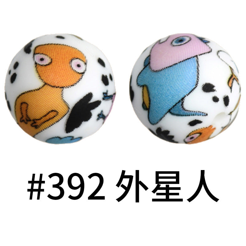 Wholesale 50pcs 15mm Alien Print Silicone Balls Beads ACC-BDS-HeSheng003