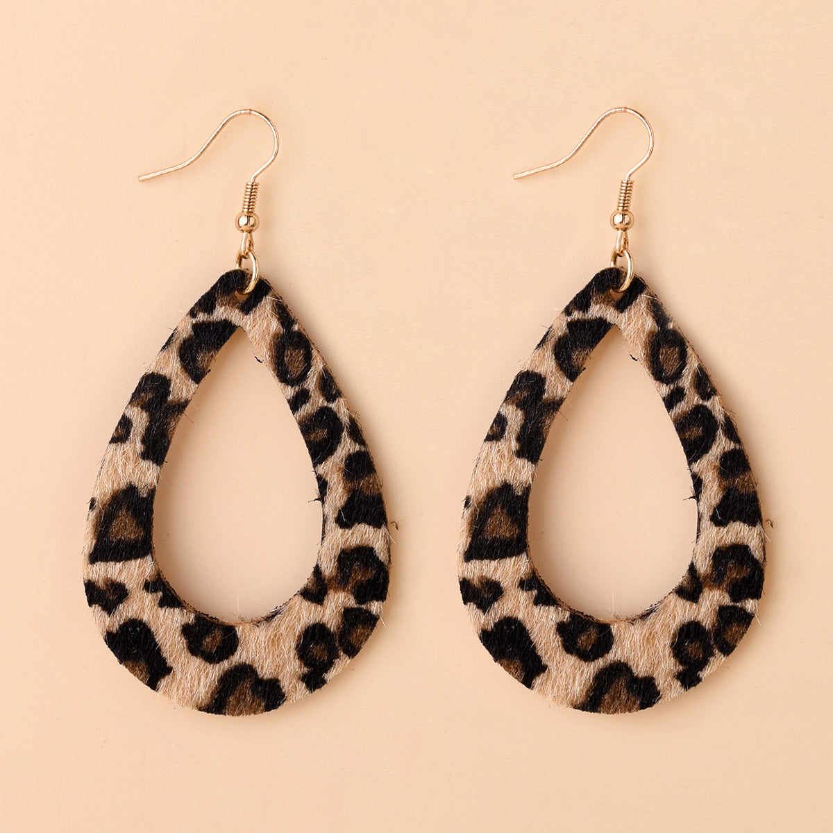 Wholesale Faux Leather Earrings Leopard Print Hollow Drops ACC-ES-Yeb001