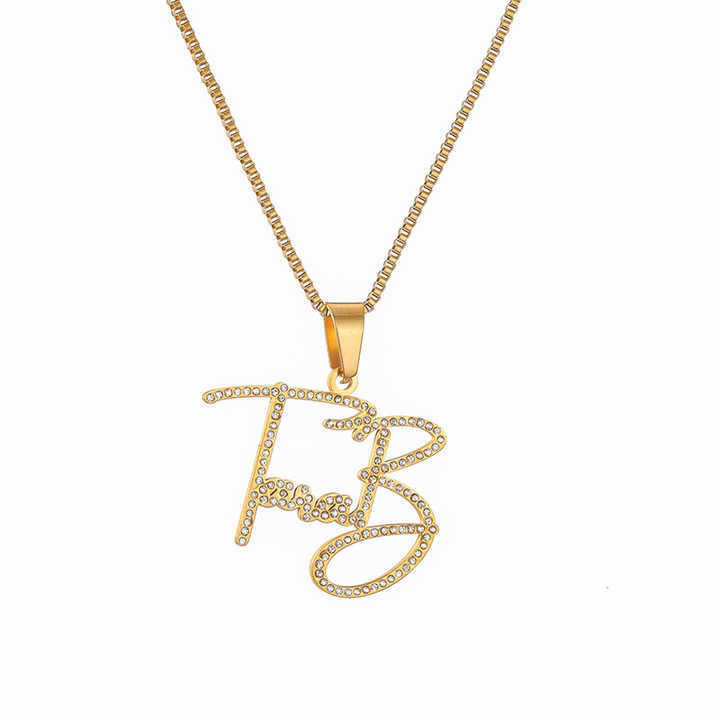 Wholesale  Titanium steel English alphabet name full diamond necklace