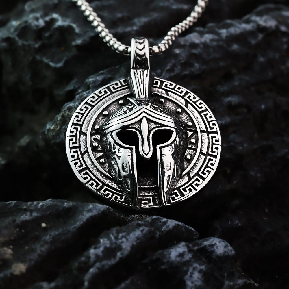 Wholesale Vintage Titanium Steel Men's Solid Color Single Sided Spartan Mask Necklace