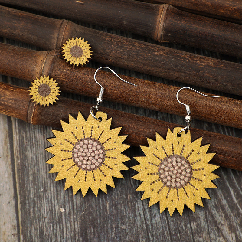Wholesale Sunflower Flower Wooden Earrings