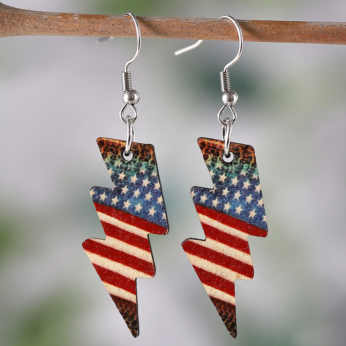 Wholesale American Independence Day Star Slippers Lightning Sunflower Hat Wooden Double Sided Earrings ACC-ES-ChuLian012