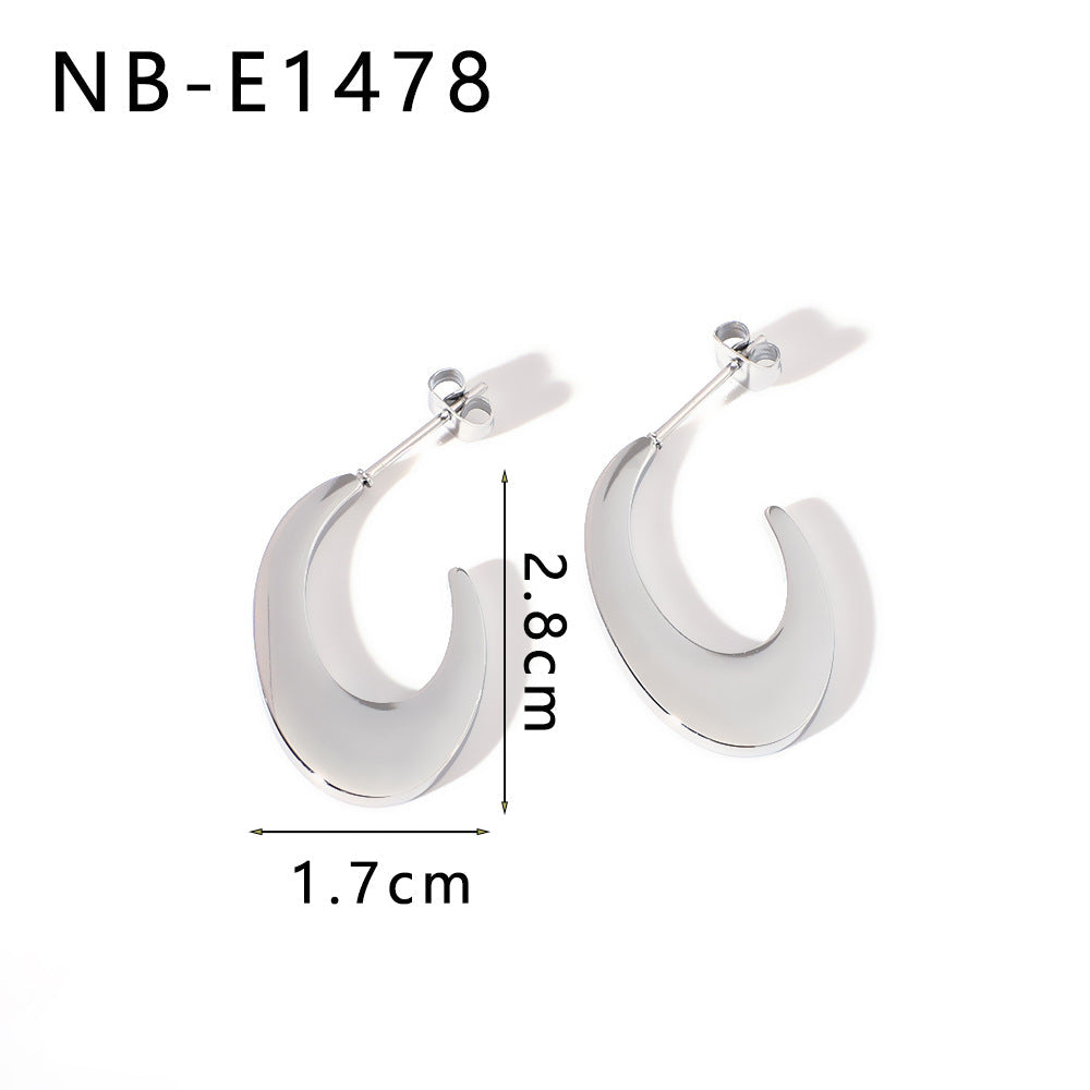 Wholesale Gold Ring High C- shaped Hook Ear Ring Stainless Steel Plated 18K Real Gold Earrings
