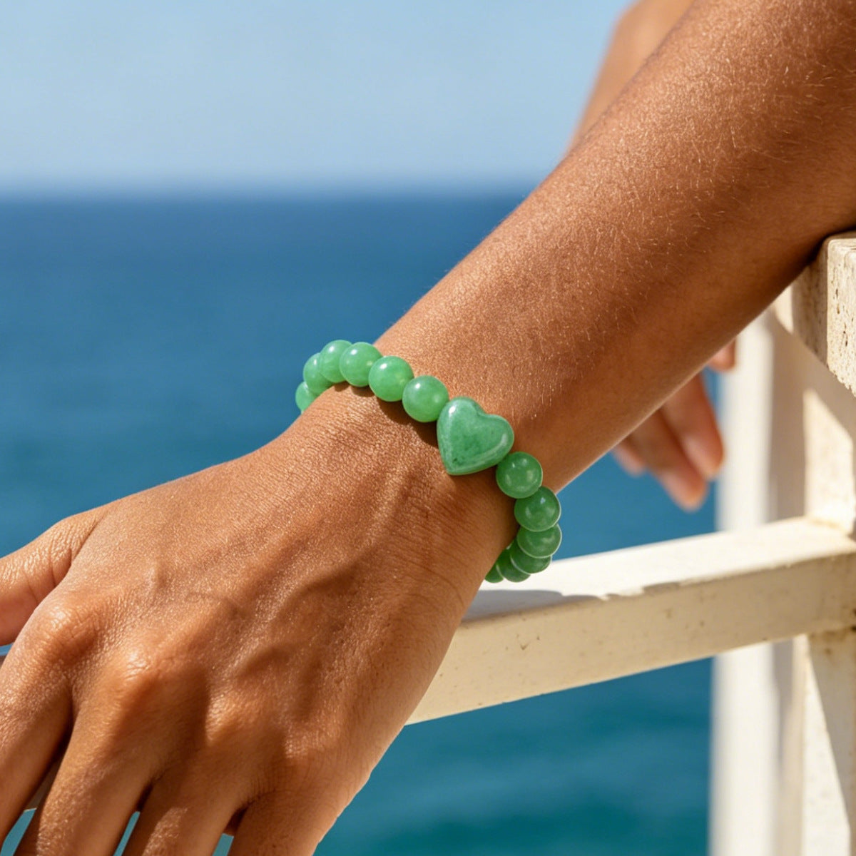 Wholesale Fashion Green Aventurine Heart Bead Bracelet Women' s Stone Jewelry Gift