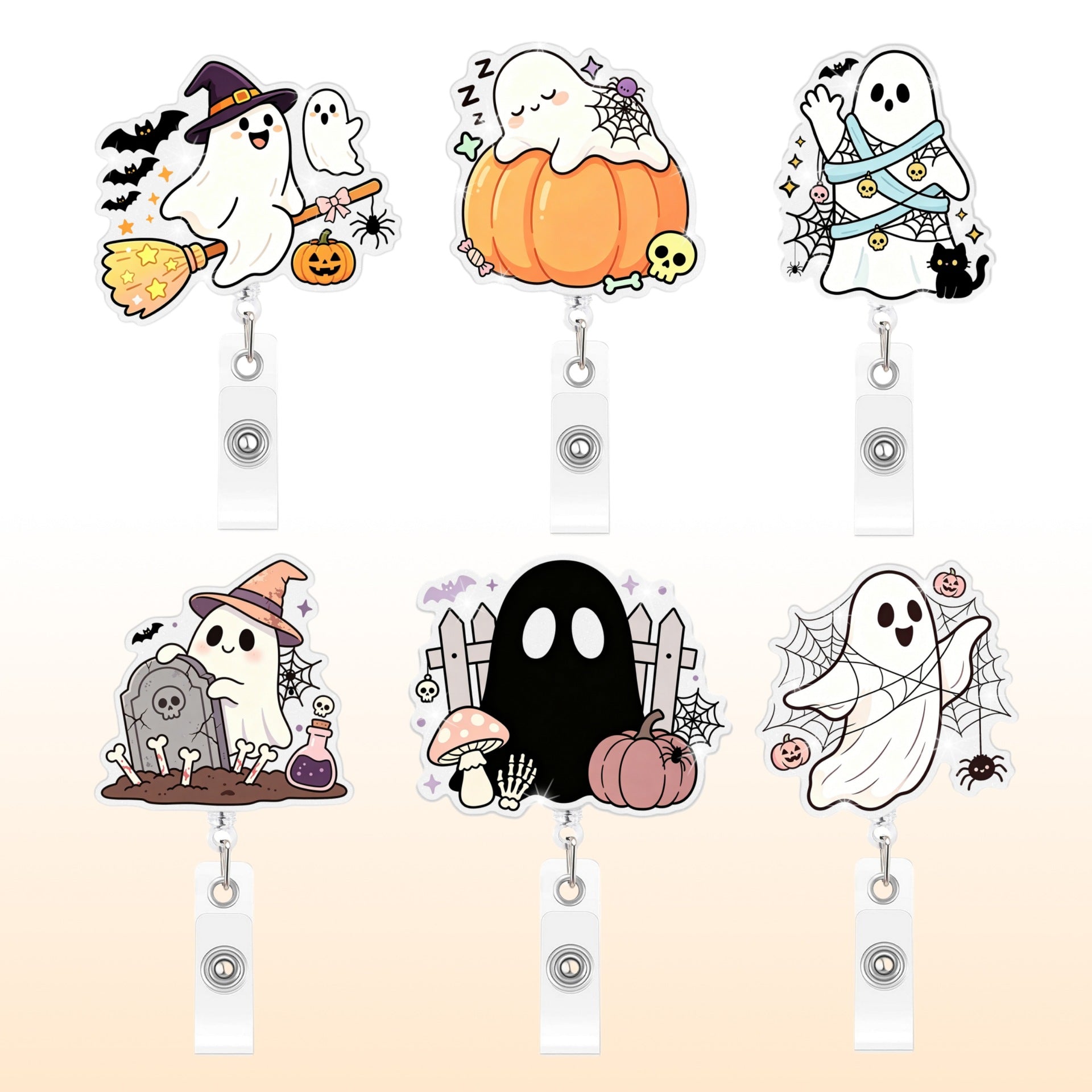 Wholesale Acrylic  BOO Cartoon Retractable Badge Reel Decorative Pendant For Party And Everyday Use