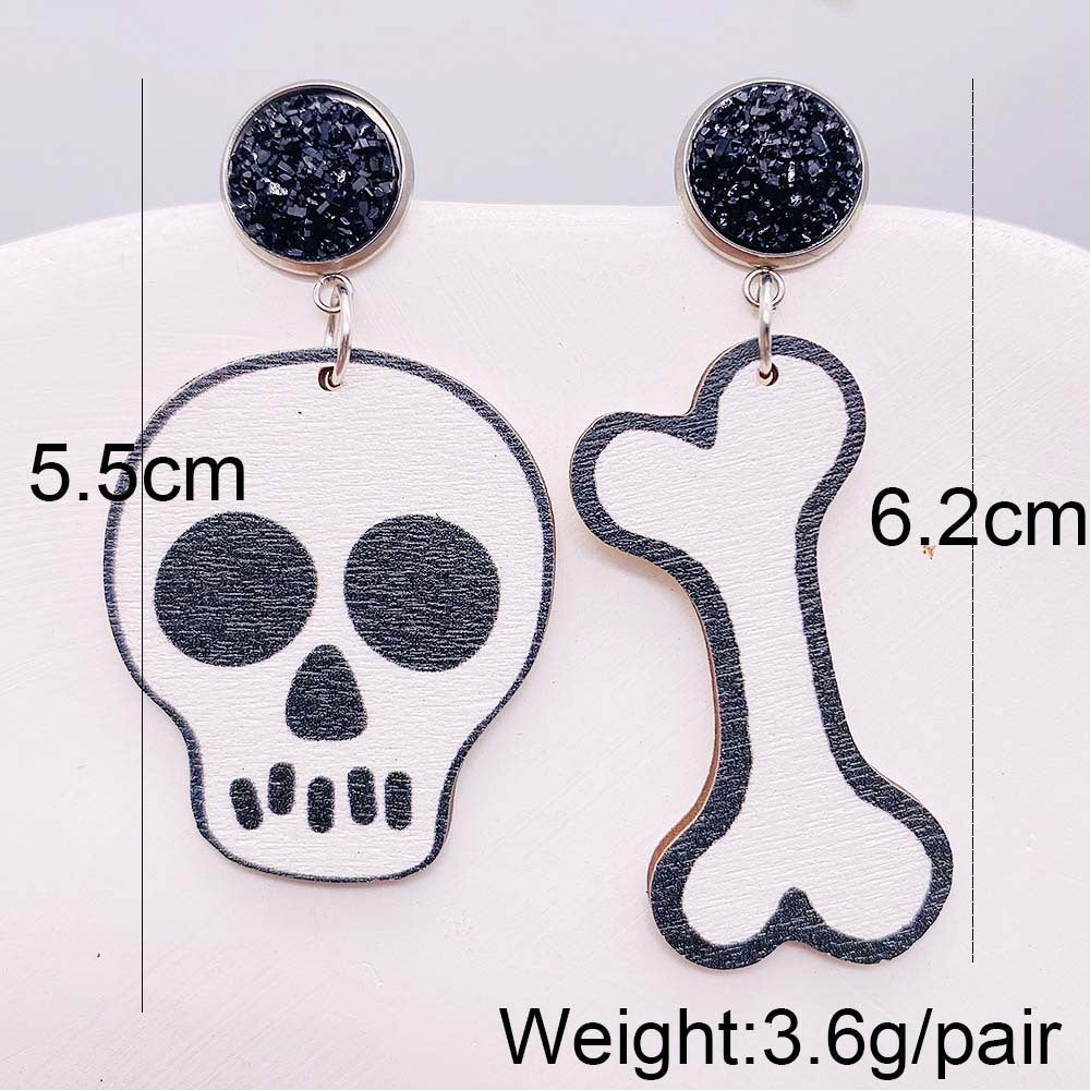 Wholesale Halloween Pumpkin Forest Skull Spider Web Wood Earrings ACC-ES-ChenY081