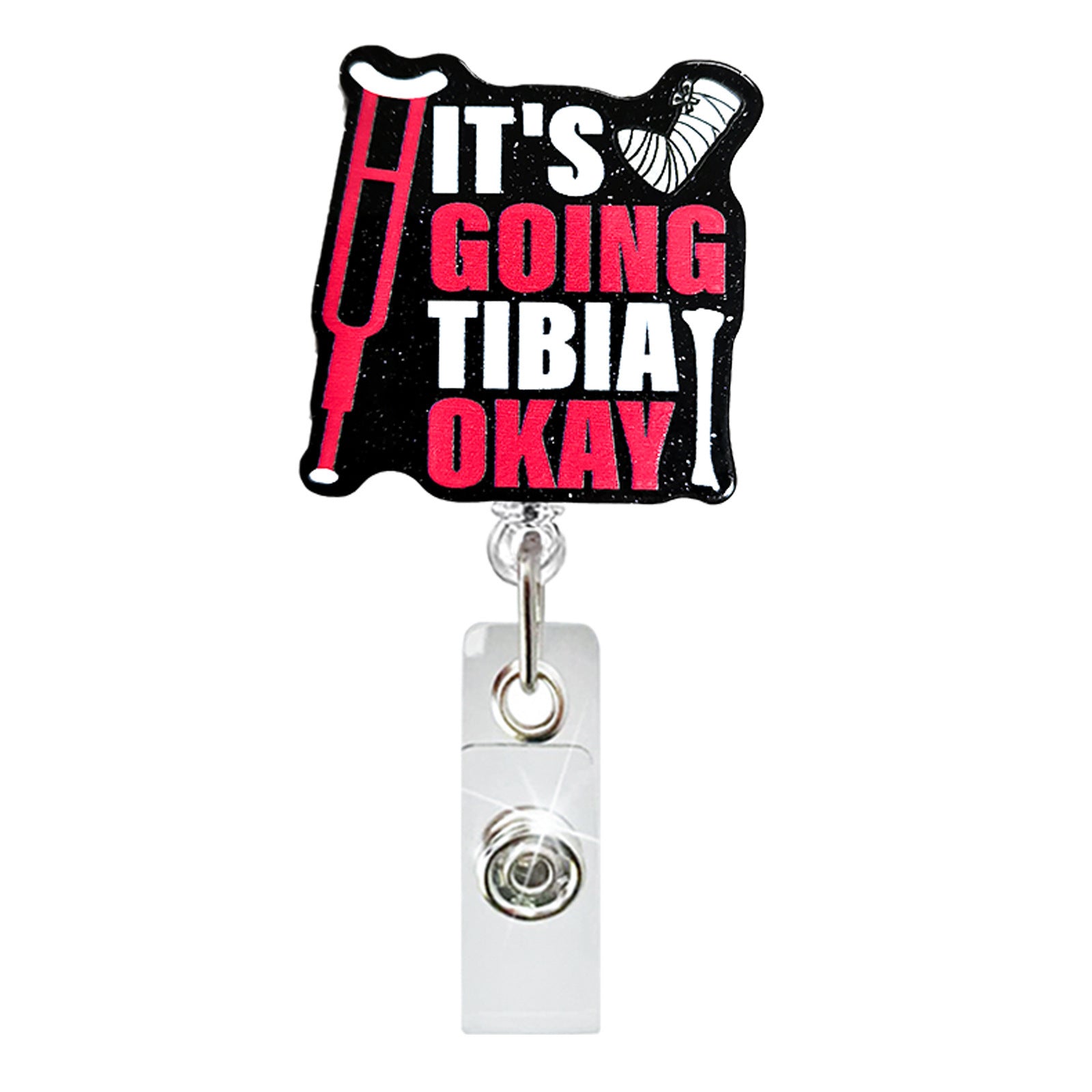 Wholesale Glitter Skeleton Finger Acrylic Badge Scroll Retractable Keychain Badge Reels ACC-KC-ChiHai013