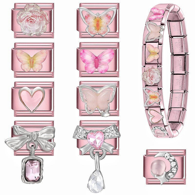 Wholesale Chic Stainless Steel Bow Bracelet With Pink Diamond Petals Country Style Electroplated Finish Fashion Accessory For Resale