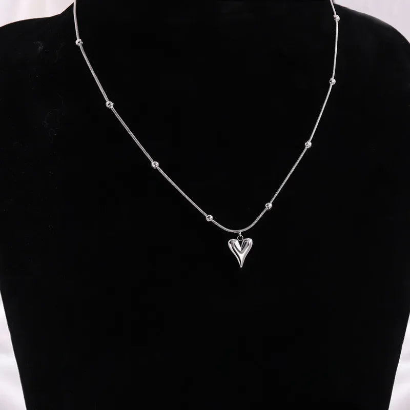 Wholesale Stainless Steel Necklace Heart Beaded Snakebone Chain