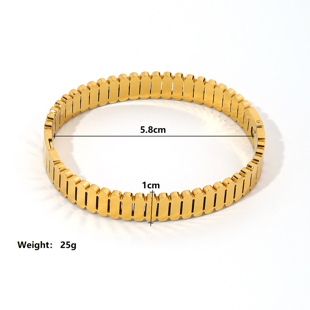 Wholesale Golden Stainless Steel Zircon Hollow Bracelet Retro Titanium Steel Bracelet Ornament Vintage  ACC-BT-Yazhi001