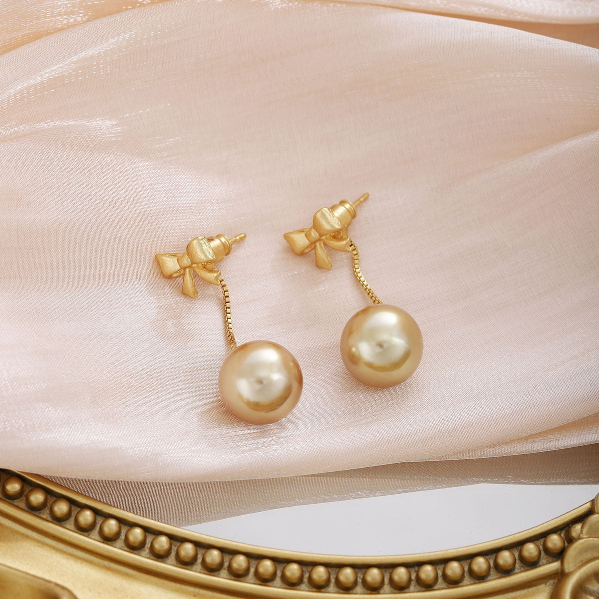 Wholesale Champagne Pearl Bow Earrings