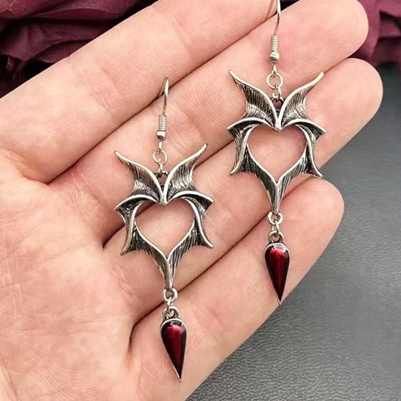 Wholesale Alloy Gothic Bat Wing Drop Earrings Ancient Silver Vintage Style Jewelry Accessory for Resale