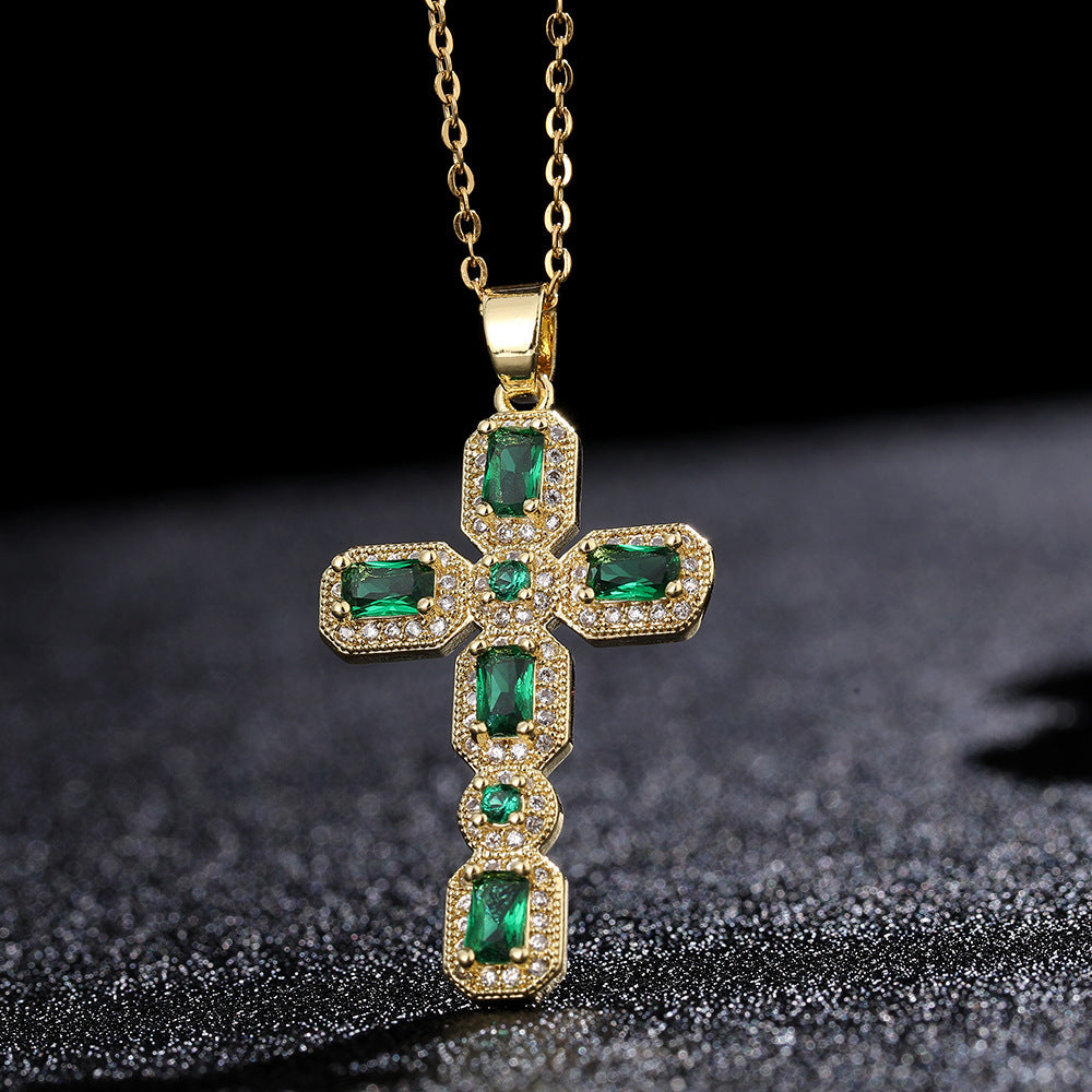 Wholesale Retro Punk Gold Plated Rhinestone Cross Necklace For Women Fashion Accessory Gift