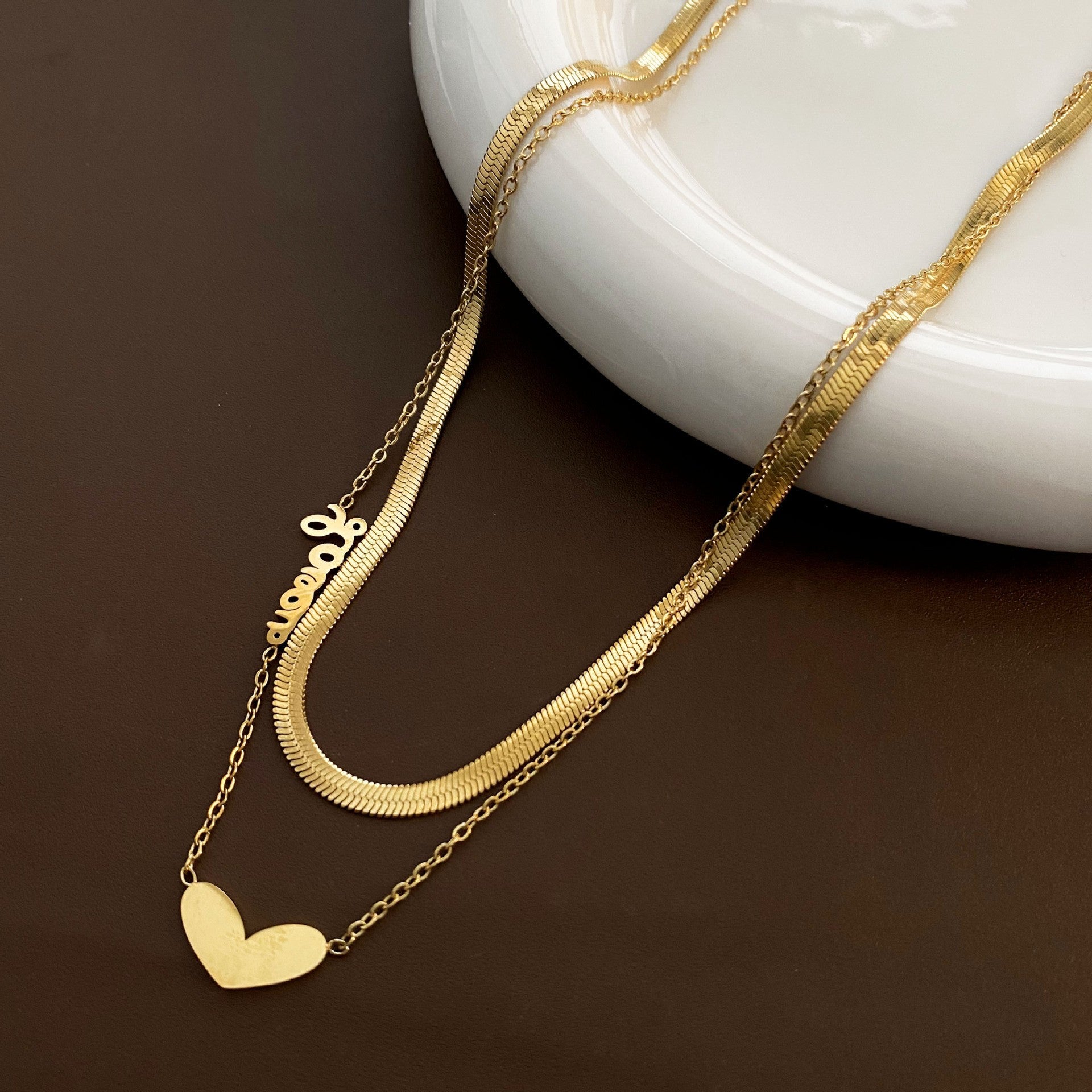 Wholesale Titanium Steel Necklace Letter Love Pendant Snake Bone Chain ACC-NE-Yuxi015