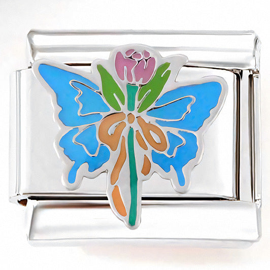 Wholesale Italian Charm Bracelet 9mm DIY Splicing Green Pink Heart Flower Stainless Steel Composable Bracelet