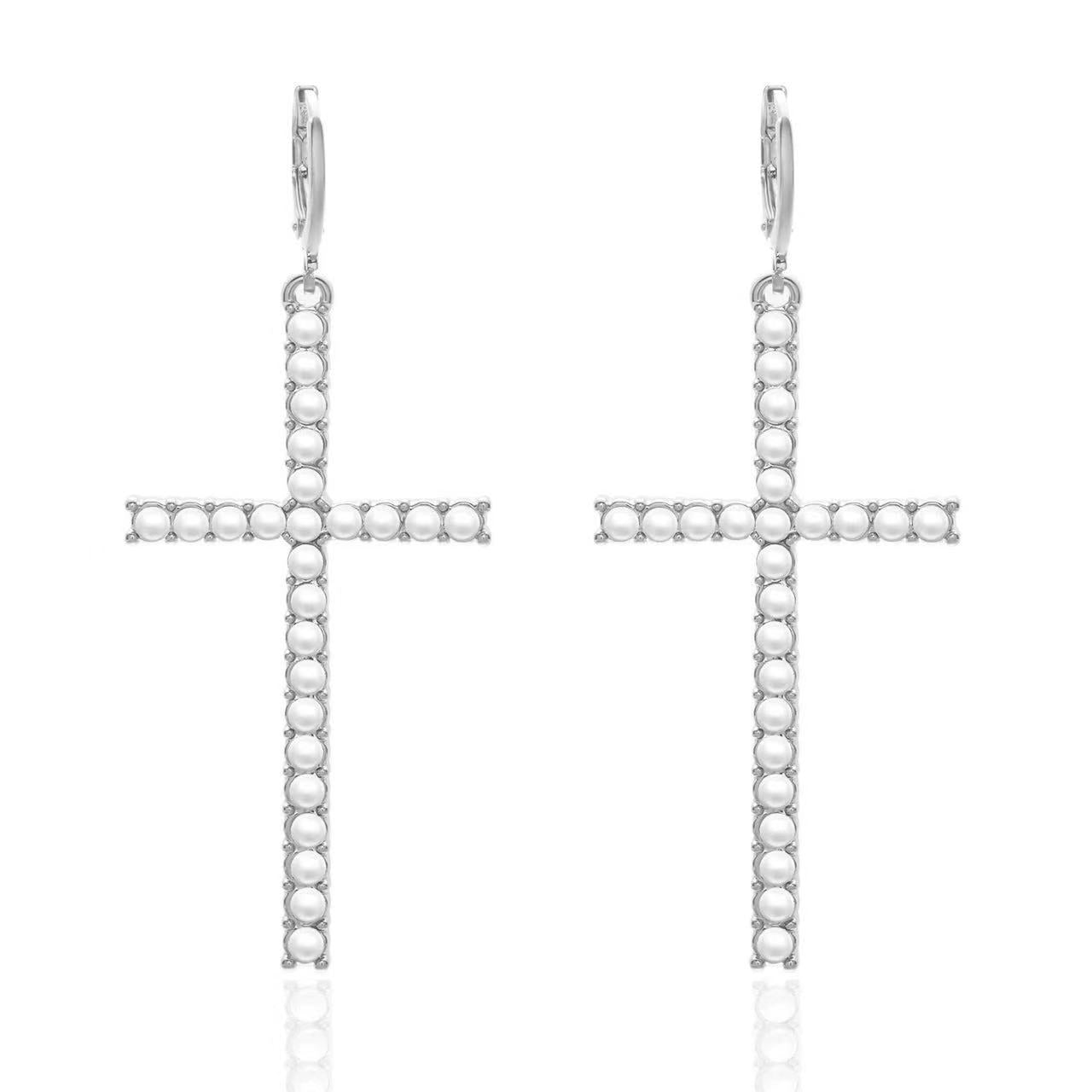 Wholesale Sweet Cool Design Rhinestone Cross Earrings Alloy Electroplated Jewelry Accessory for Everyday Wear