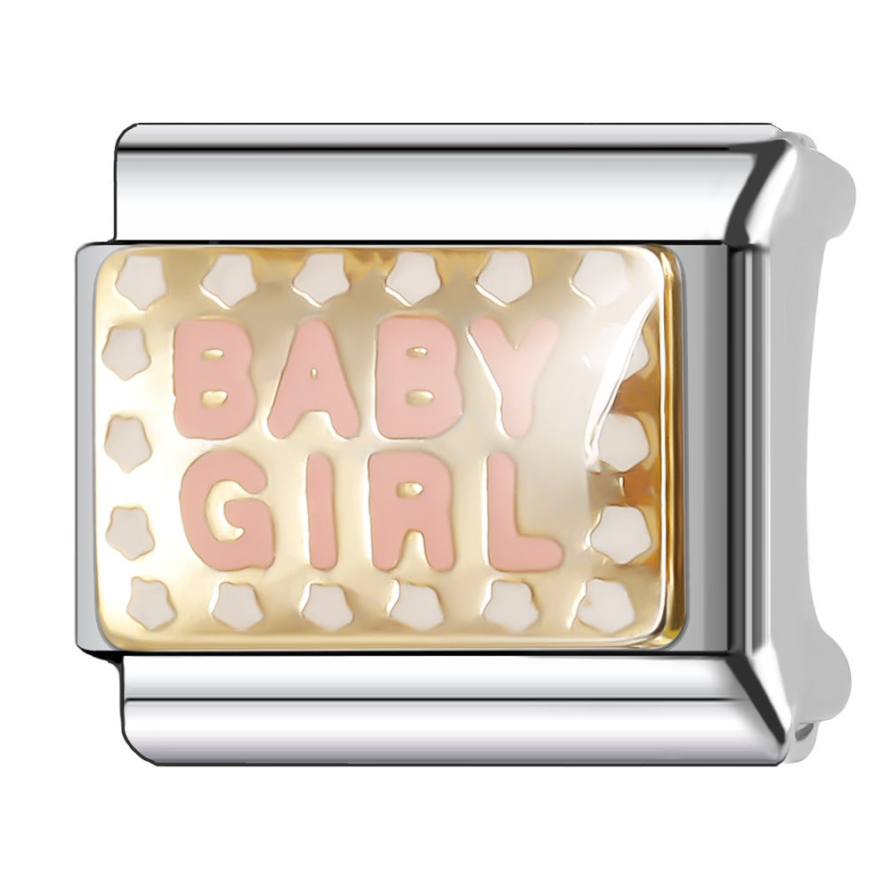 Wholesale Italian Charm Bracelet 9mm DIY Splicing Oil Drop Pattern Stainless Steel Composable Bracelet