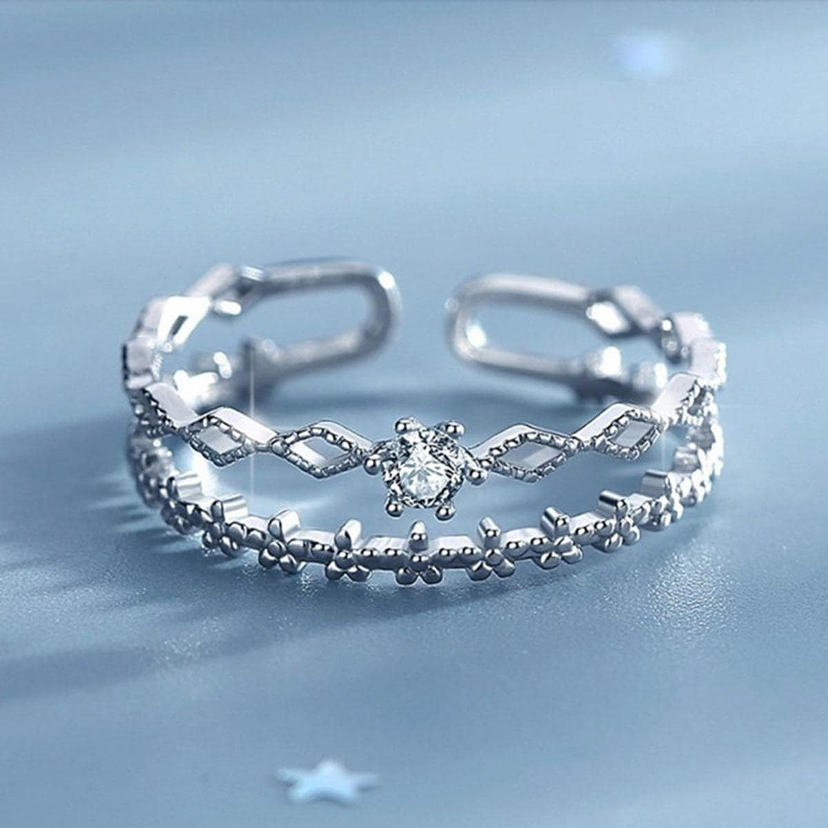 Wholesale Diamond-studded open adjustable ring cross hollow light luxury ring