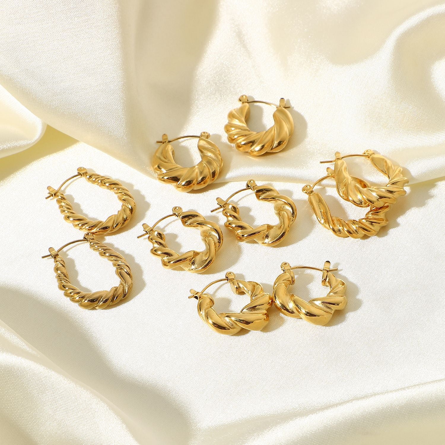 Wholesale gold plated stainless steel twist hoop earrings geometric earrings ACC-ES-Jied004