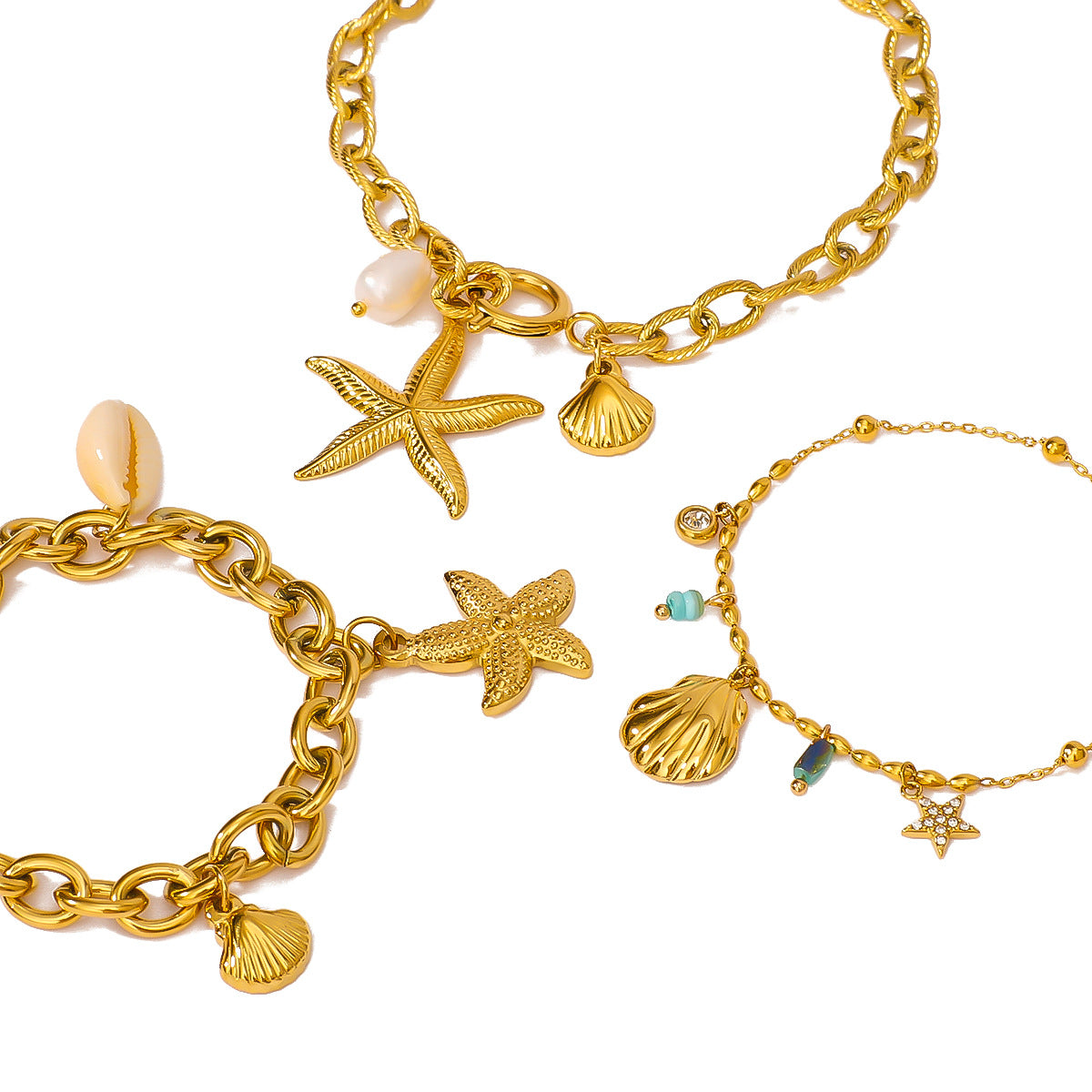 Bracelet en acier en acier inoxydable en pierre naturelle en pierre en gros étoiles d'étoile de mer en pierre naturelle en pierre naturelle