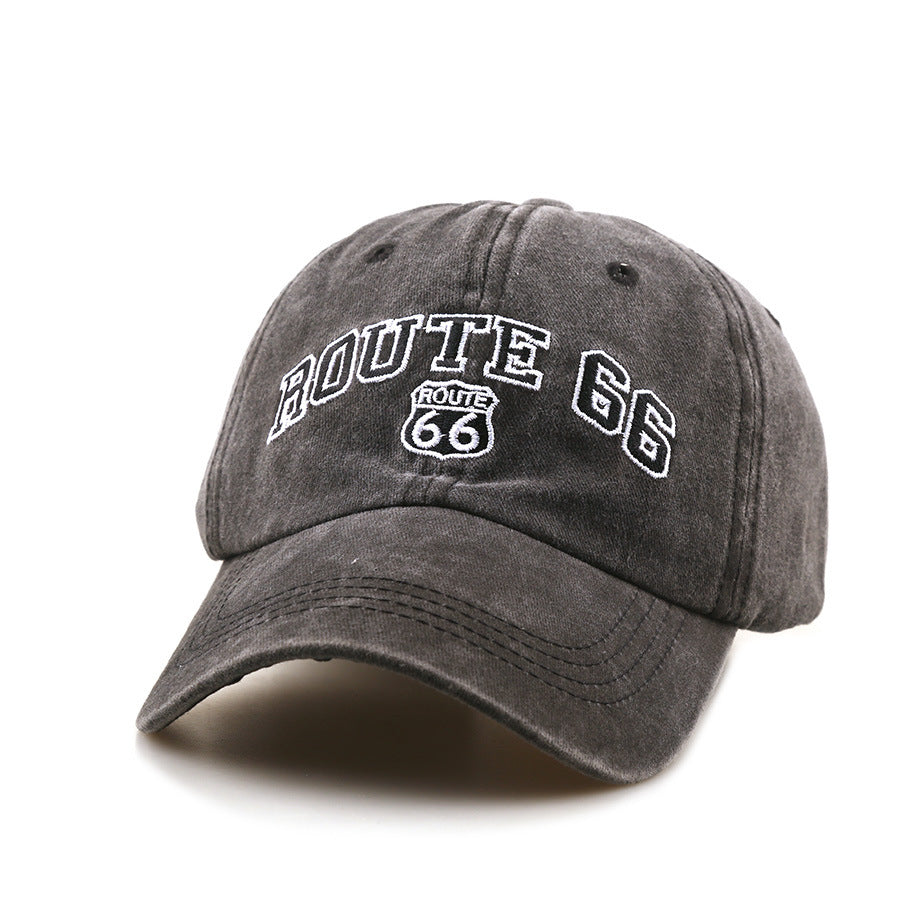 Wholesale Stylish Black Baseball Cap with Route 66 Letter Embroidery,  Outdoor Sun Protection Hat for Sports,  All-Season Casual,  Boutique Resale