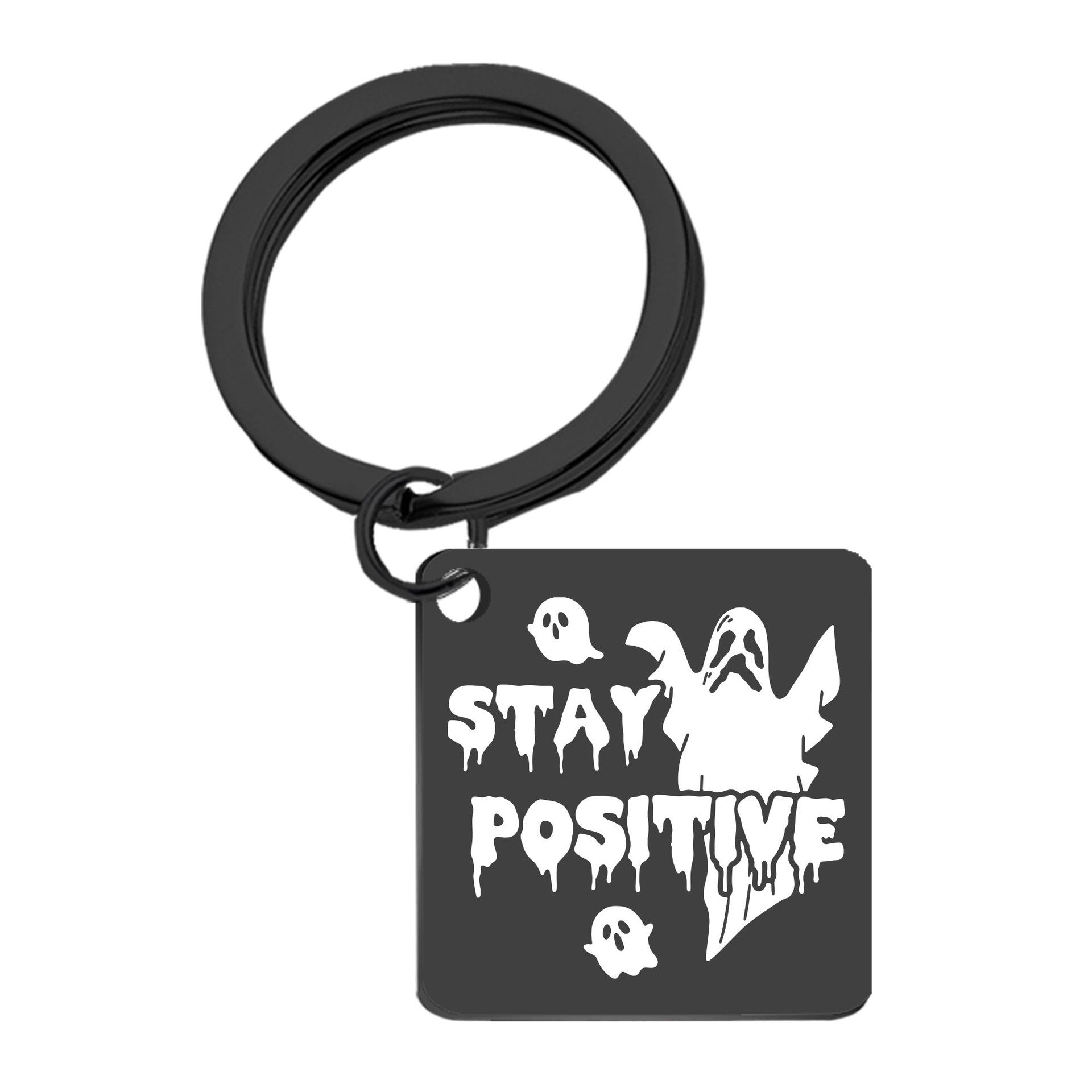 Wholesale Stainless Steel  Ghost  Web Laser Engraved Square Pendant Keychain Car Key Accessory Gift