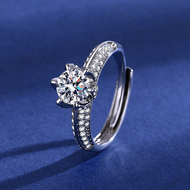 Wholesale High-end Luxury Eight Heart Eight Arrows Plating PT950 Simulation Live Selling Mosan Diamond Opening Ring Luxury Women' s Ring