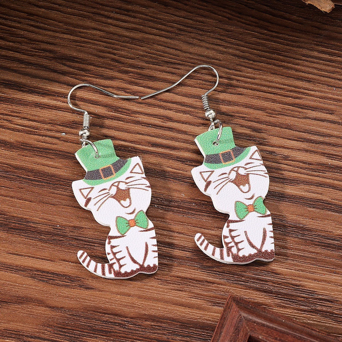 Wholesale St. Patrick's Day Pu Earrings Puppy Cat Pattern