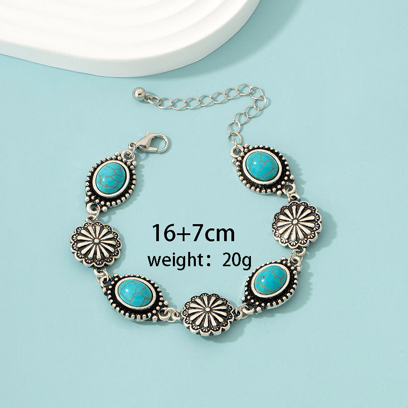 Wholesale Bohemian Turquoise Beaded Bracelet Vintage Alloy Electroplated Boutique Resale