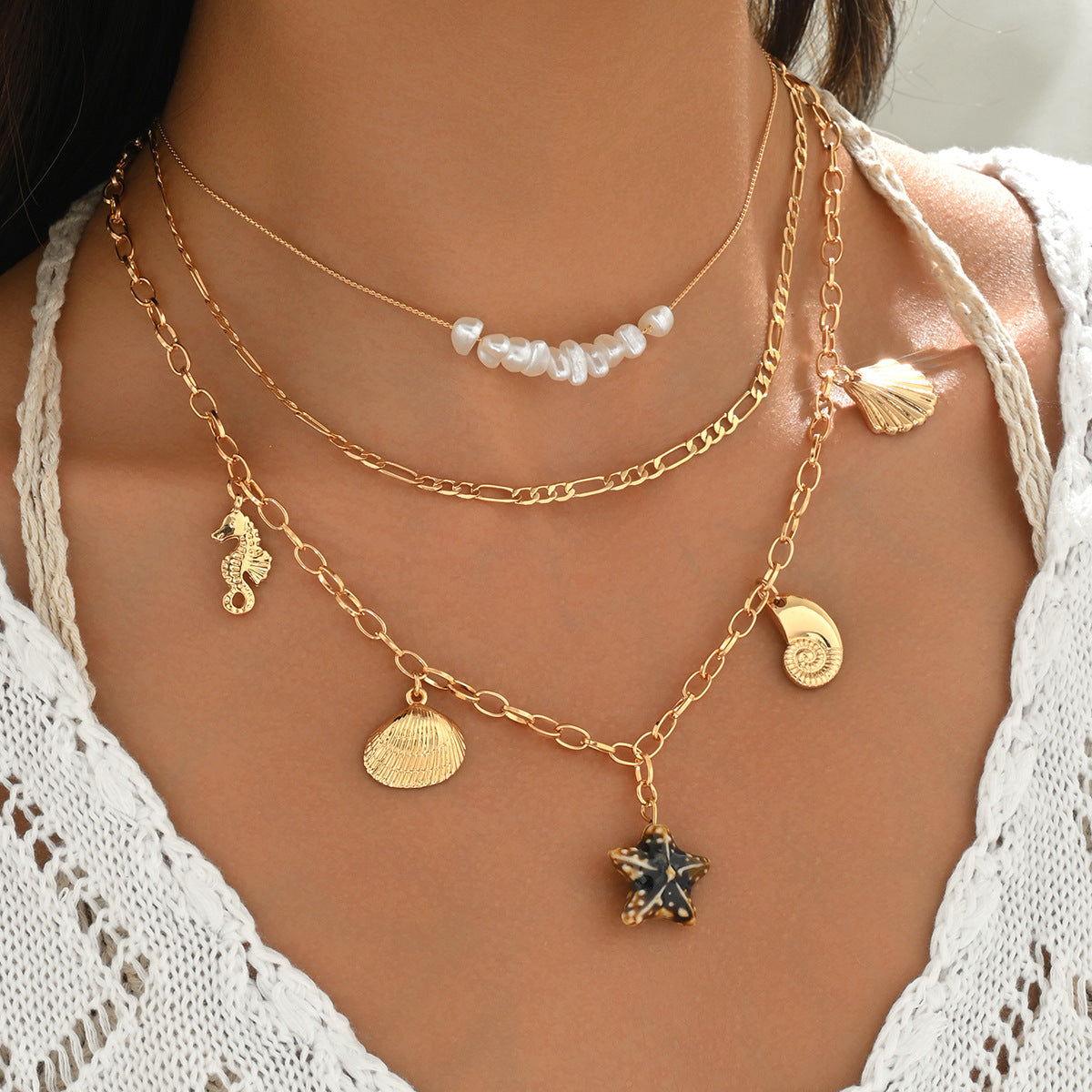 Wholesale starfish seashell  seahorse zinc alloy pendant necklace