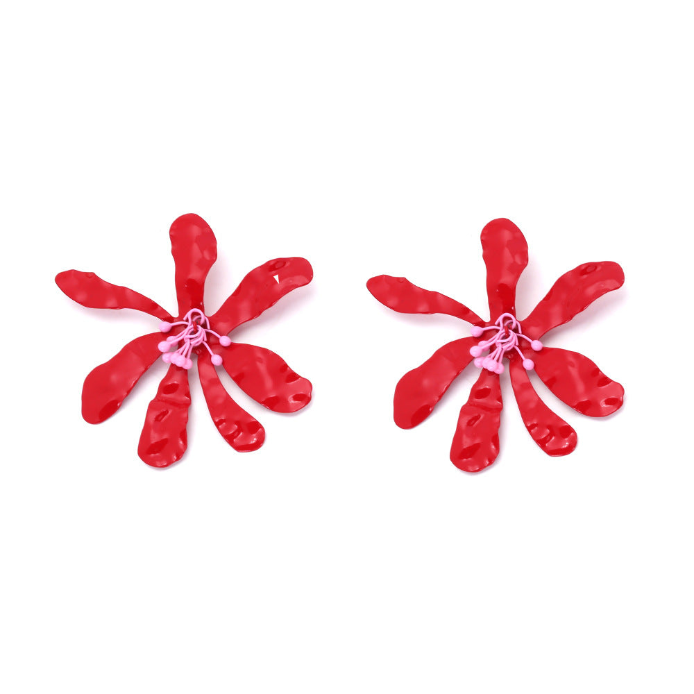Wholesale Hand-Beaded Colorful Large Flower Earrings