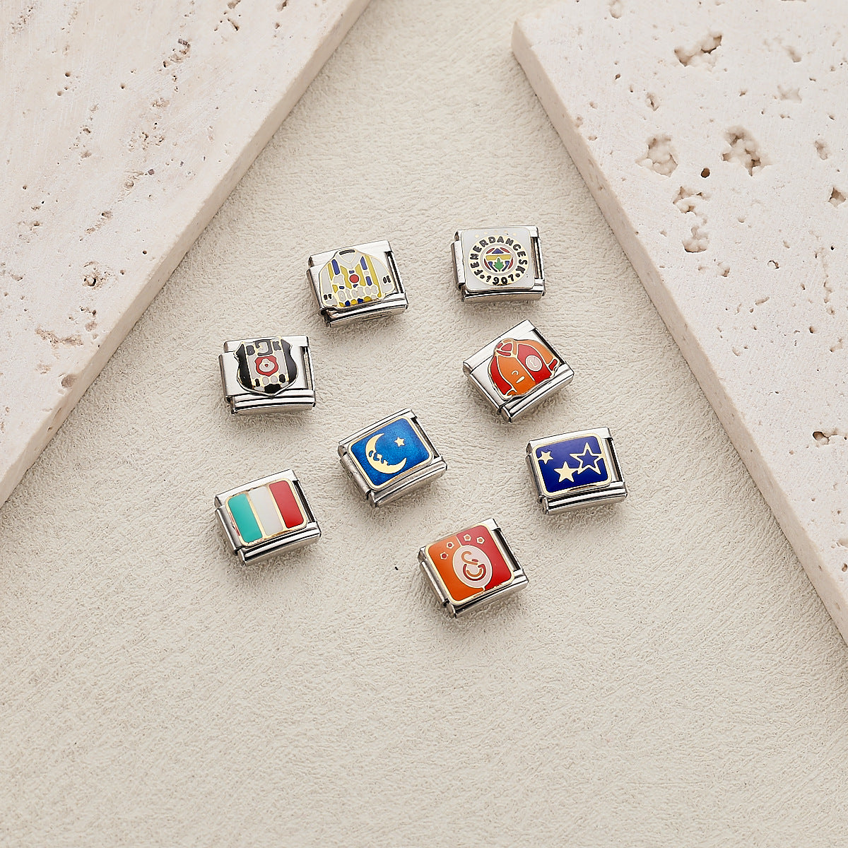 Wholesale 10pcs Italian Charm Bracelet 9mm DIY Splicing Jersey Star Moon Demon Eye Stainless Steel Composable Bracelet