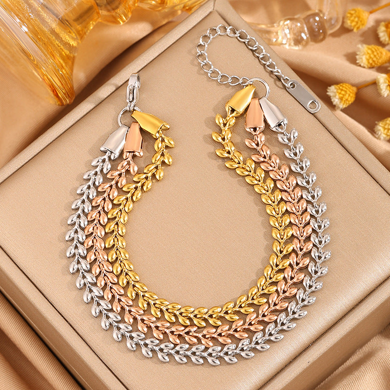 Wholesale Wheat Ear Three-Color Titanium Steel Bracelet for Women - Modern Fashion Accessory