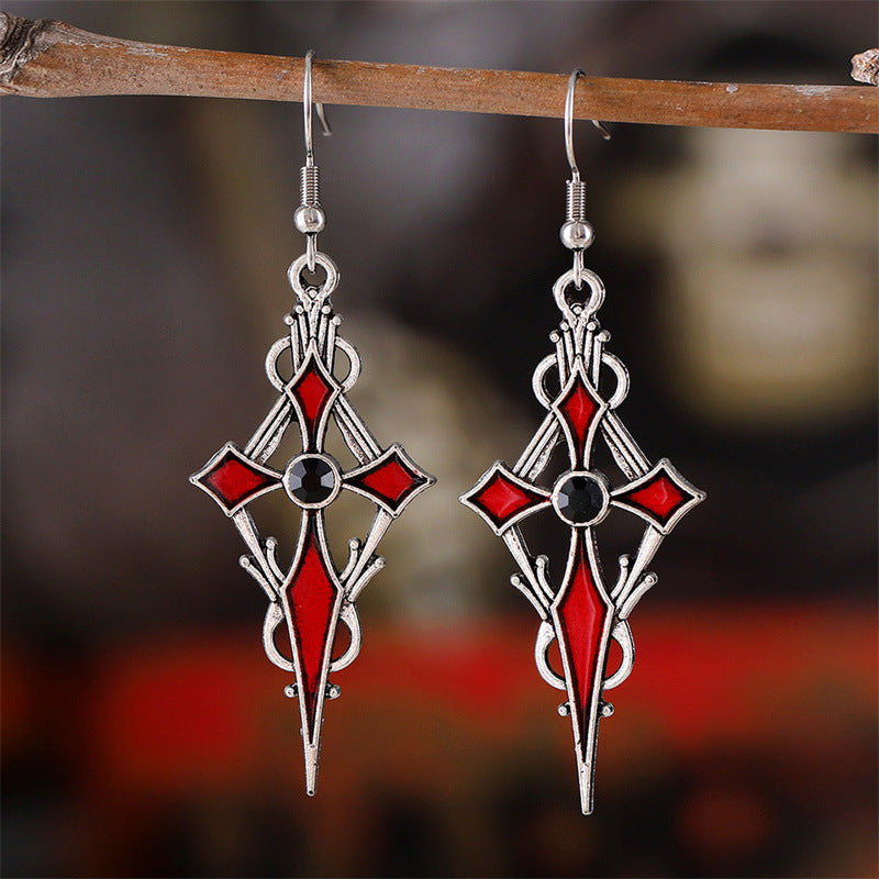 Wholesale Zinc Alloy Red Black Gem Cross Earrings Dark Punk Vampire  Party Fashion Accessory