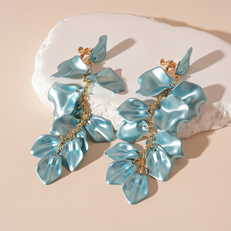 Wholesale  Acrylic Petal Long Tassel Ear Clip  Earrings