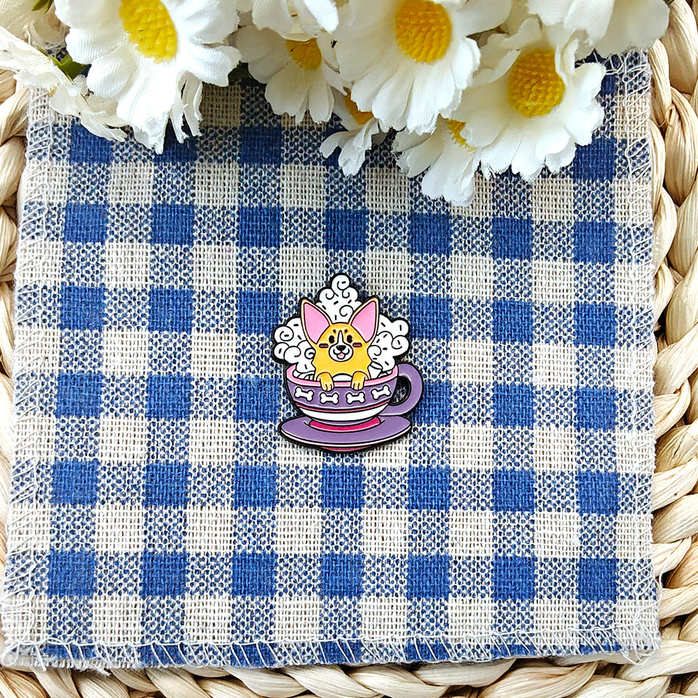 Wholesale 10pcs Creative teacup puppy metal brooch
