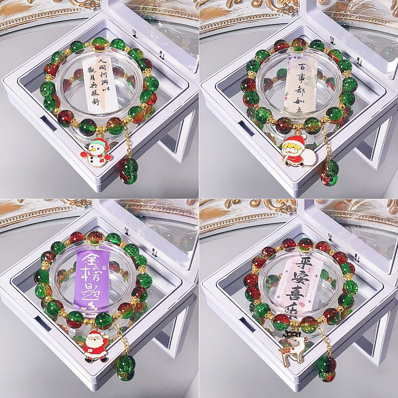 Wholesale Christmas Santa Tree Glass Bead Bracelet Handmade Unisex Jewelry Gift